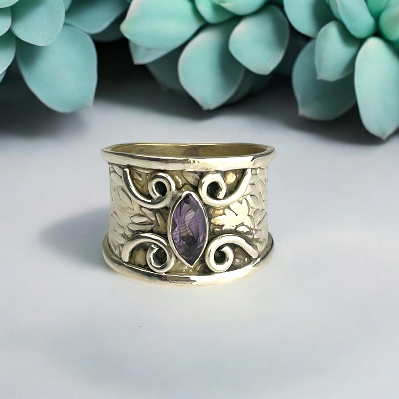 Orientalischer 925 Sterling Silber Ring mit Amethyst Edelstein – 1001 Nacht Stil, Boho Chic Schmuck