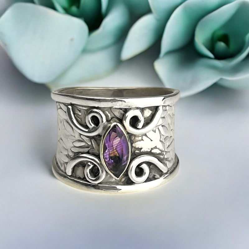 Orientalischer 925 Sterling Silber Ring mit Amethyst Edelstein – 1001 Nacht Stil, Boho Chic Schmuck