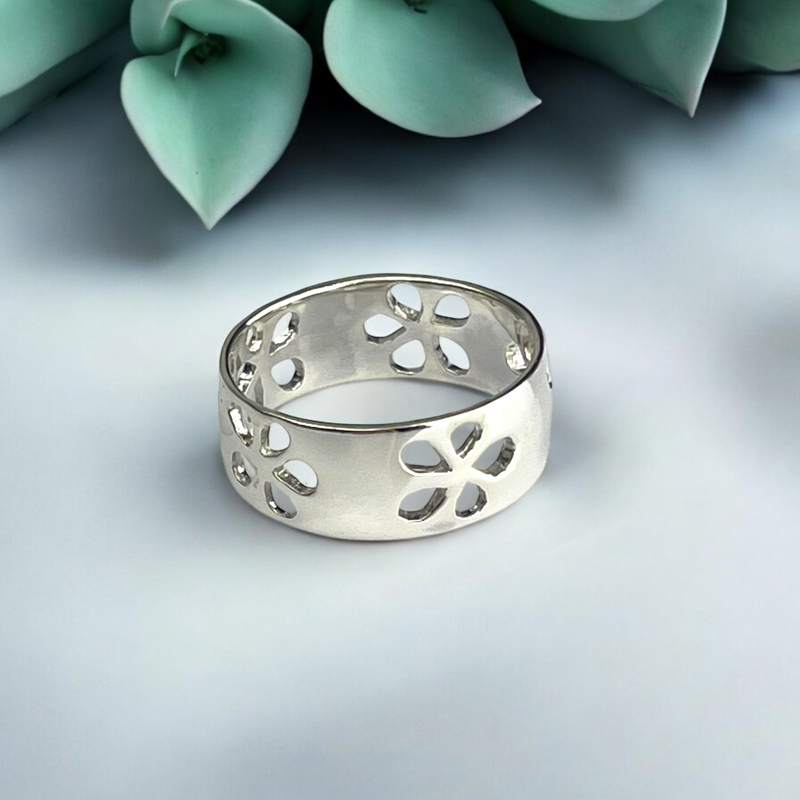 925 Sterling Silber Ring mit Blumenmotiven – In Verschiedenen Größen Erhältlich, Allergikerfreundlich