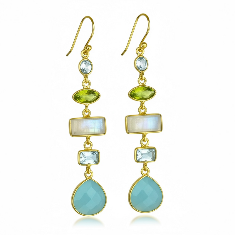 925 Sterling Silver Pozłacane kolczyki Multi Gemstone Earper25-16