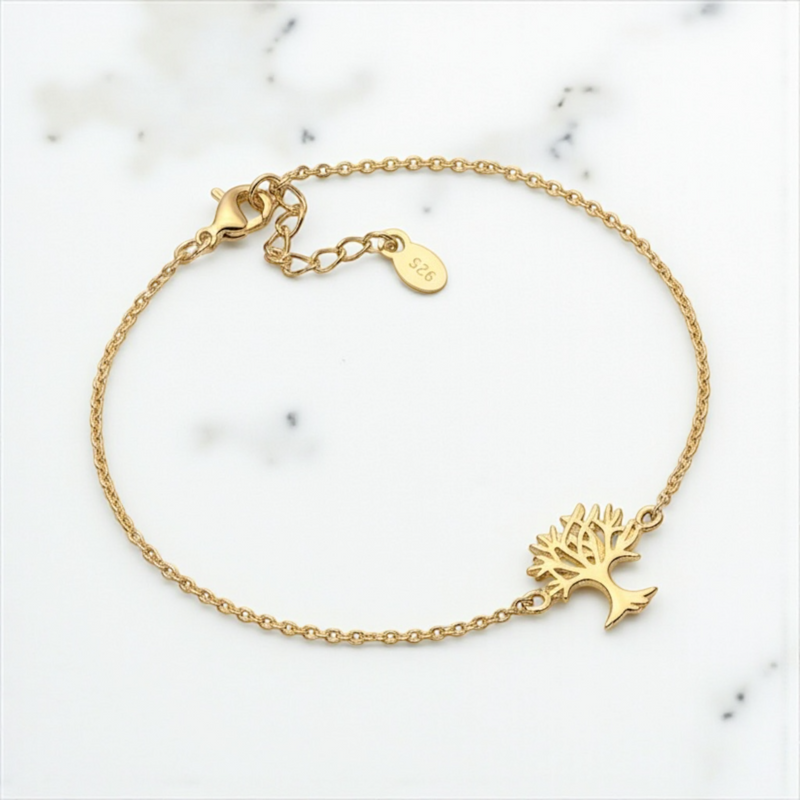 Armband mit Lebensbaum aus 925 Sterling Silber – 18K Gold plattiert, 16,5 cm Länge - ARM925-36