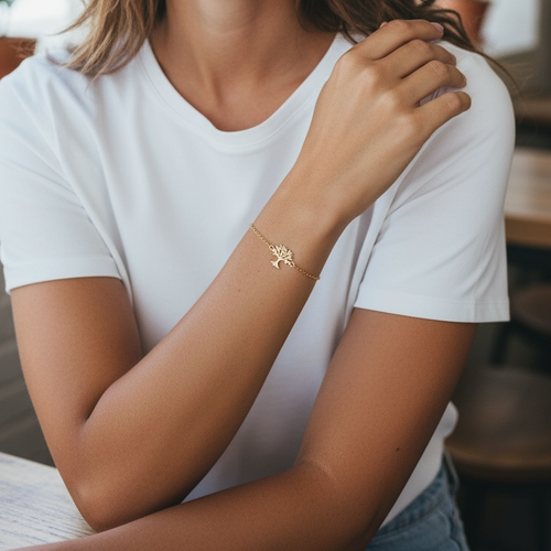Armband mit Lebensbaum aus 925 Sterling Silber – 18K Gold plattiert, 16,5 cm Länge - ARM925-36