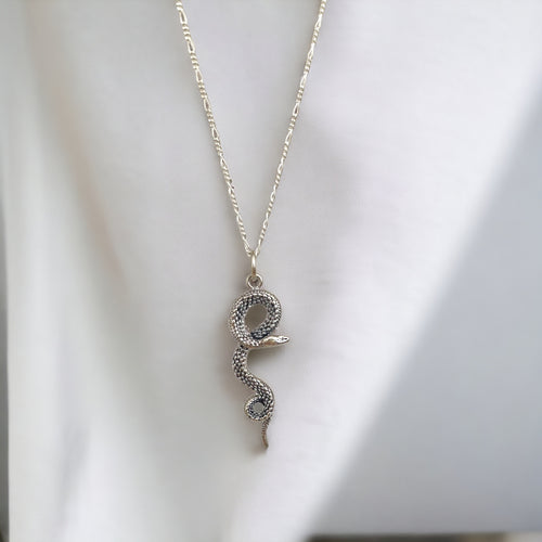 925 Sterling Silber Kette mit Schlangenanhänger - 50cm, Hypoallergen, Nickelfrei - K925-87