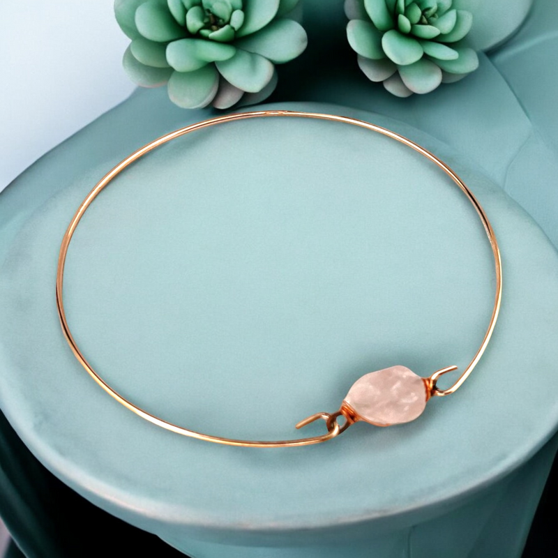 Rose Quartz Bangle - RoseGold Gold-plated Minimalist Gemstone Jewelry - Retars 51