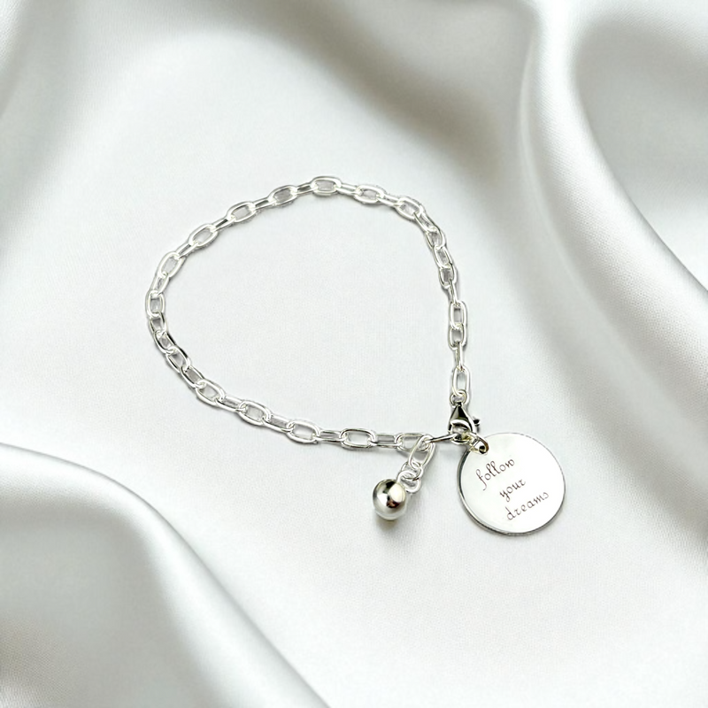 925 Sterling Silber Armband „Follow Your Dreams“ – Einheitsgröße, verstellbar, hypoallergen & allergikerfreundlich, 21 cm