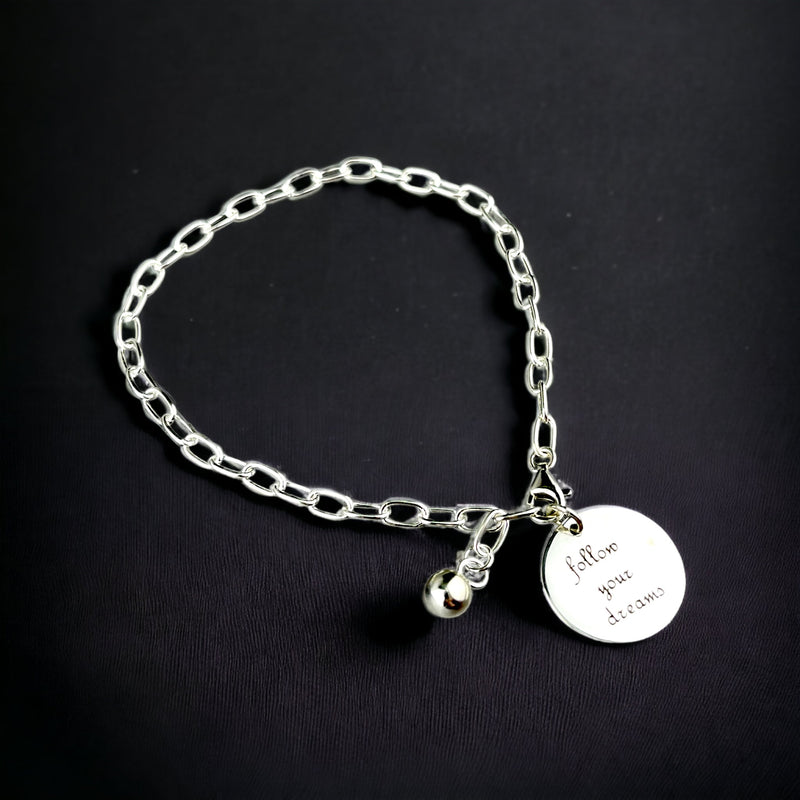 925 Sterling Silber Armband „Follow Your Dreams“ – Einheitsgröße, verstellbar, hypoallergen & allergikerfreundlich, 21 cm
