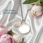 Personalisierbare Pusteblumen Medaillonkette mit Fotoservice und Gravur - Versilbert -  VIK-123