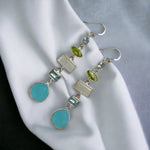 Multi Edelstein Ohrringe - 925 Sterling Silber - Bergkristall, Aquamarin, Mondstein, Peridot, Chalcedon - OHR925-55