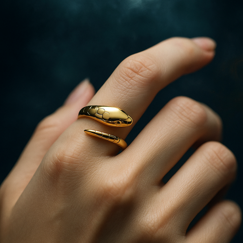 925 Sterling Silber Vergoldeter Schlangenring – Größenverstellbarer Ring aus Echtsilber | Luxuriöser Statement-Schmuck