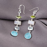 Multi Edelstein Ohrringe - 925 Sterling Silber - Bergkristall, Aquamarin, Mondstein, Peridot, Chalcedon - OHR925-55