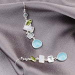 Multi Edelstein Ohrringe - 925 Sterling Silber - Bergkristall, Aquamarin, Mondstein, Peridot, Chalcedon - OHR925-55