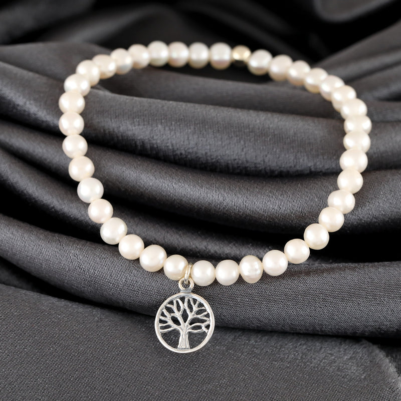 925 Sterling Silver Engater Pearl Bransoletka "Drzewo życia" - ARM925-32