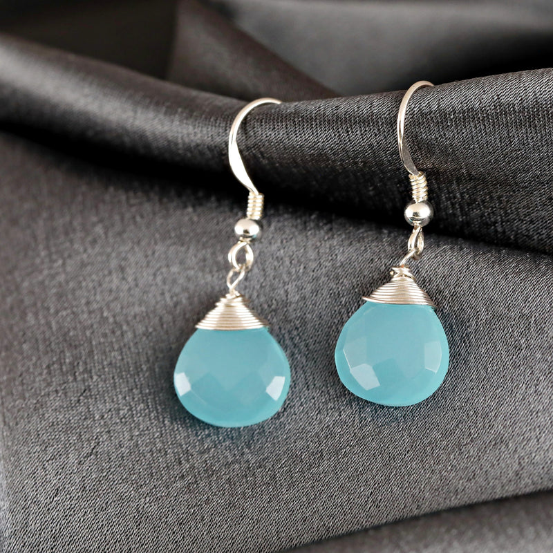 Chalcedon Drop Srebrne kolczyki 925 Sterling Silver Blue Crystal Gem Kolczyki - EAR925-118