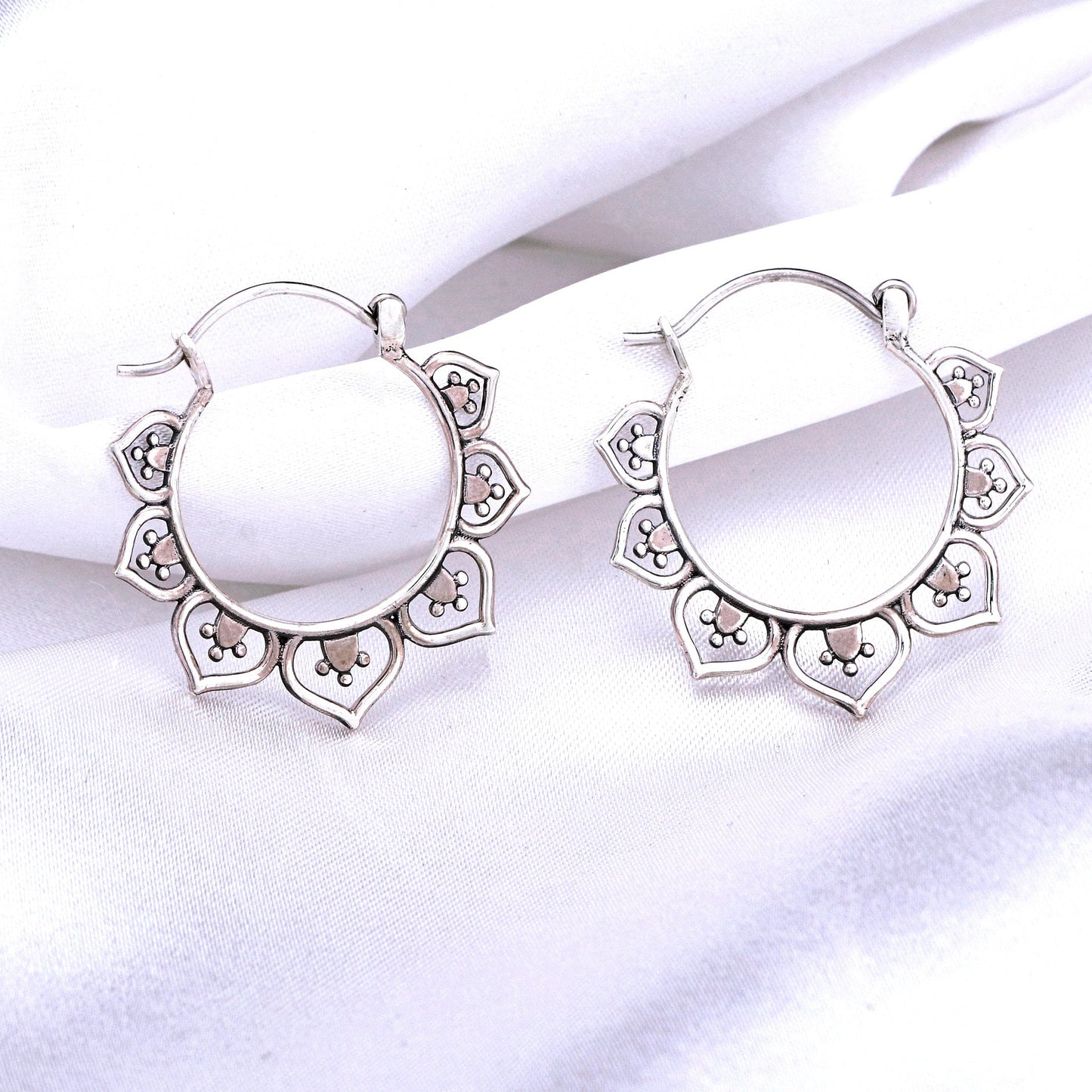 Karma Oriental Creoles - 925 Sterling Silver Earrings Earper25-84