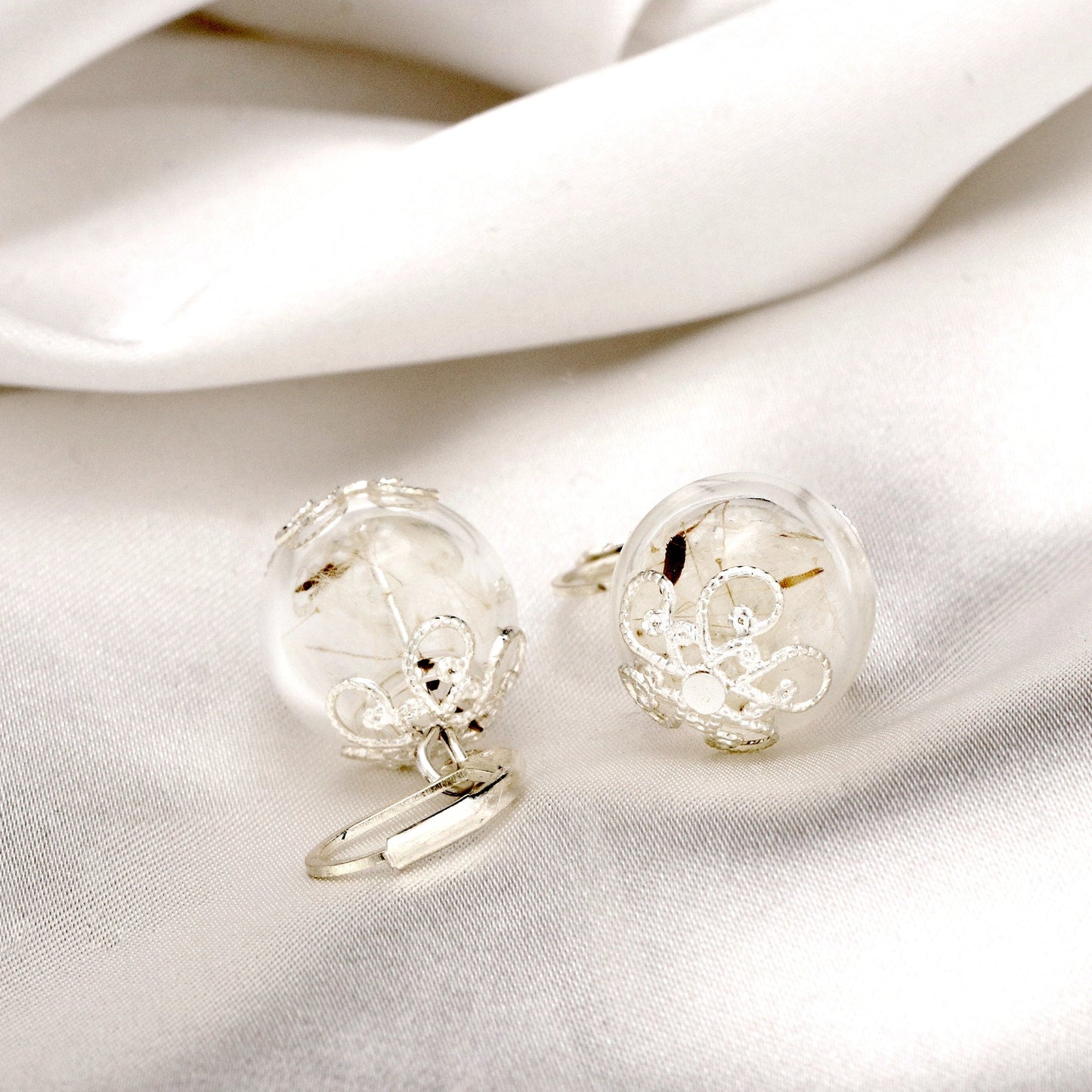 Dandelion Pust Floral Earrings - Elegant Ornament Kolczyki - Vinohr-67