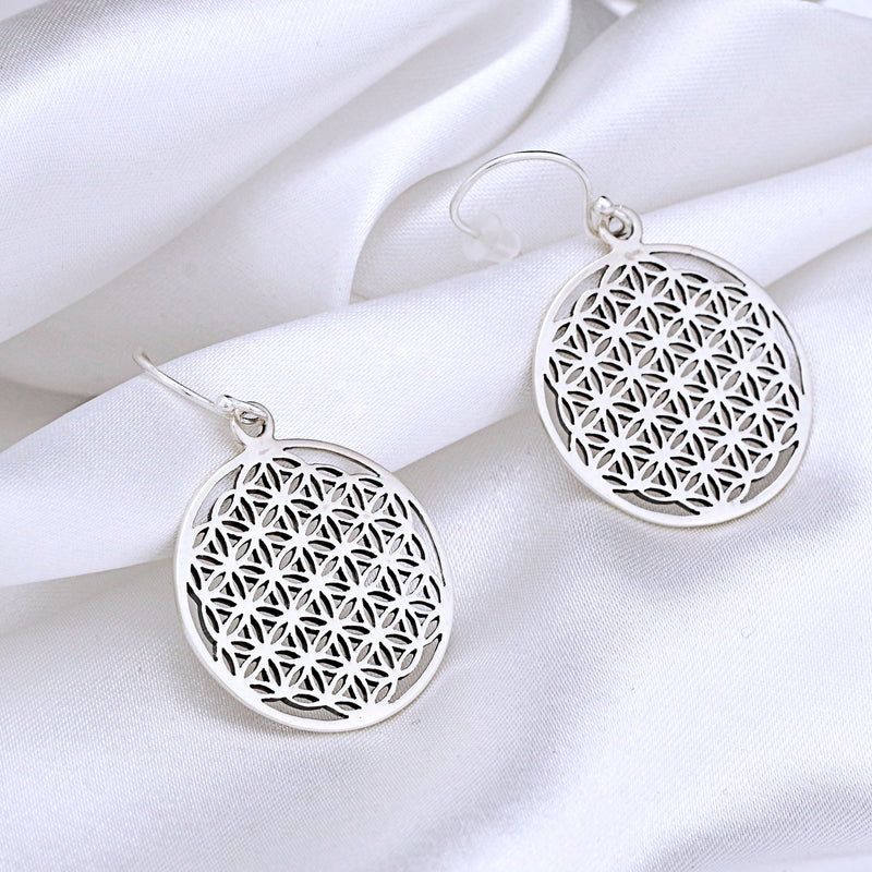 Kwiatowe kolczyki 925 Sterling Silver Flower of Life Romantyczne kolczyki - EAR925-114