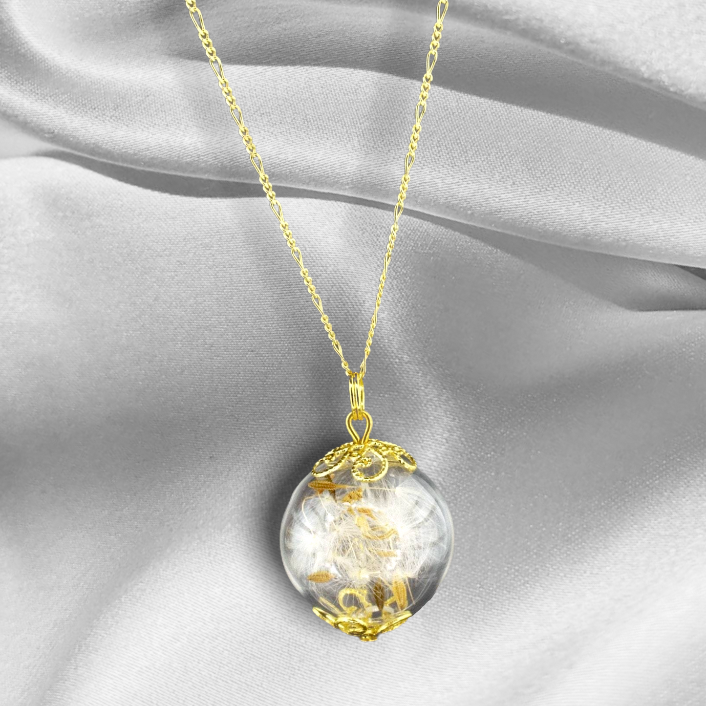 PustBlumen Glass Wisiorek - 925 Sterling Gold Gilded Dandelion Nasiona łańcucha K925-62