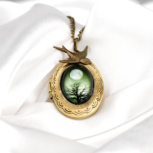 Photoservice obejmuje personalizable Mystic Forest Swallow Fotomed Linen Wisiorek Łańcuch - Vik-29