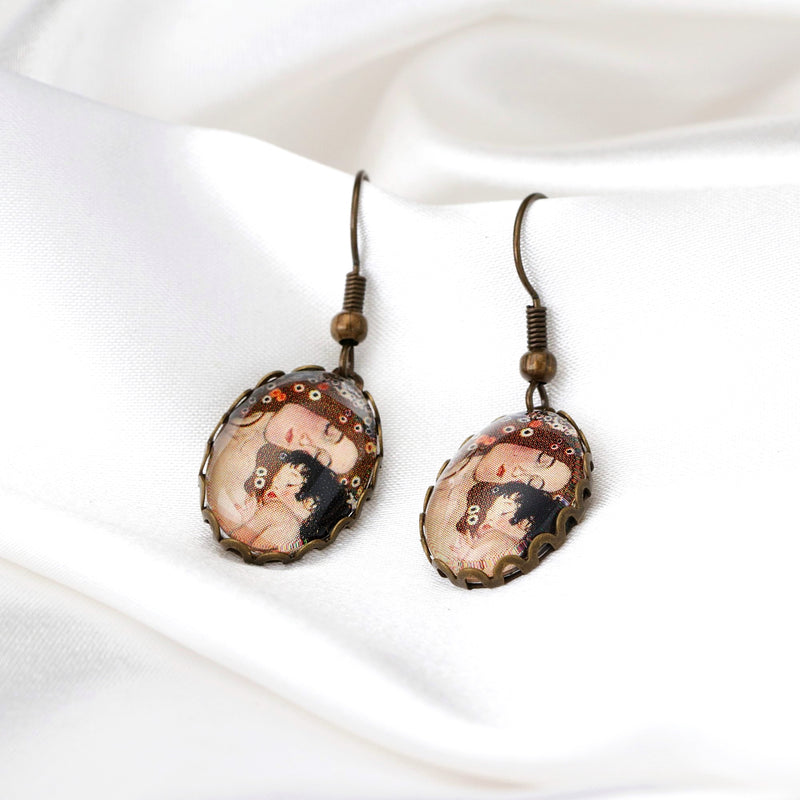 Mother Child Earrings Gustav Klimt Painter Bronze Art Lover Vintage Style Earrings VINOHR-27