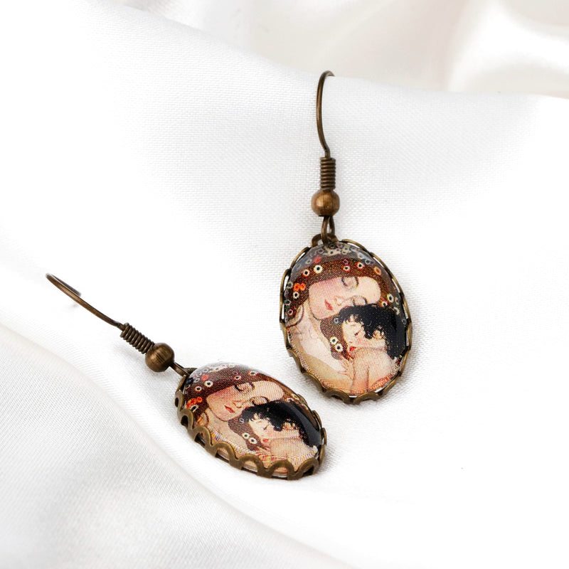 Mother Child Earrings Gustav Klimt Painter Bronze Art Lover Vintage Style Earrings VINOHR-27