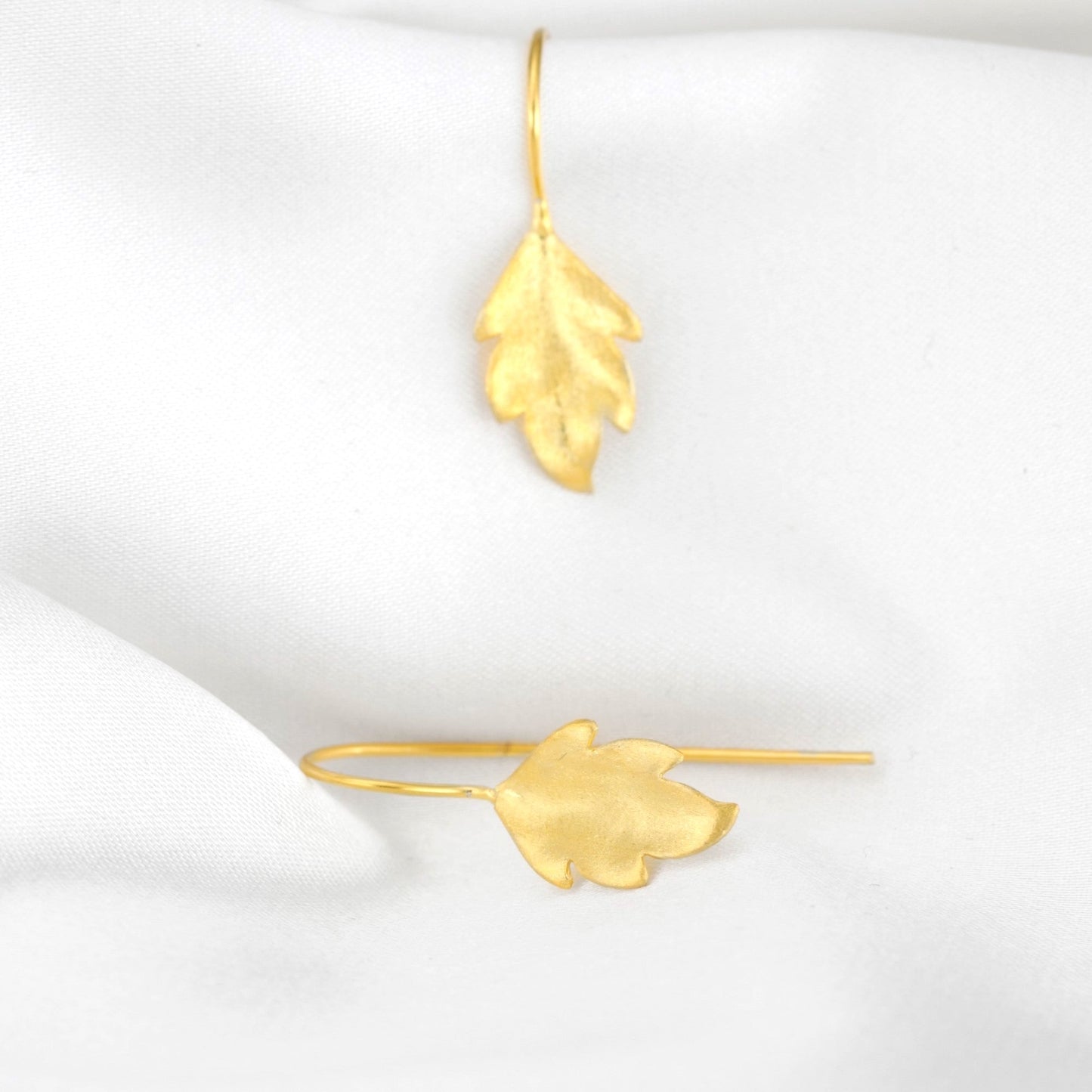 Jesienne liście Złote kolczyki - 925 Sterling Gold Matt Leaf 3D Kolczyki - EAR925-34