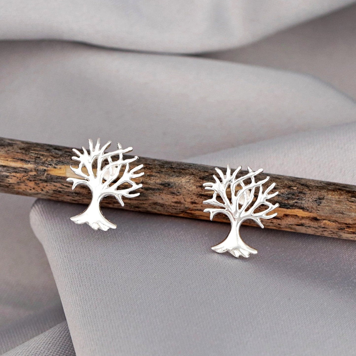 Drzewo Mini Stadniny Kolczyki - 925 Sterling Silver Minimalistyczne Kolczyki Małe Drzewo - EAR925-124