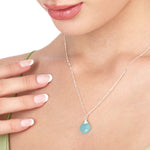 Chalcedon Drop Silver Chain - 925 Sterling Silver Blue Crystal Gem Necklace - K925-69