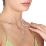 Chalcedon Drop Silver Chain - 925 Sterling Silver Blue Crystal Gem Necklace - K925-69