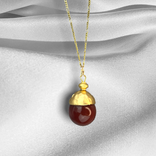 Red Agate Pearl Gold Wisiorek Łańcuch - 925 Sterling Gilded Oriental Gem Orient Jewelry - K925-83