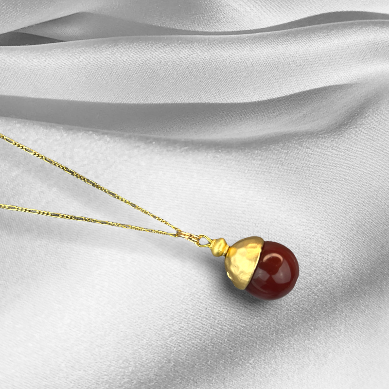 Red Agate Pearl Gold Wisiorek Łańcuch - 925 Sterling Gilded Oriental Gem Orient Jewelry - K925-83