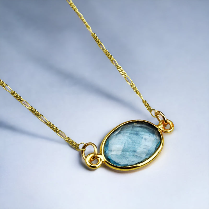 18k vergoldete Kette mit Aqua Chalcedon Anhänger - Edelstein für Halschakra & drittes Auge - K925-20