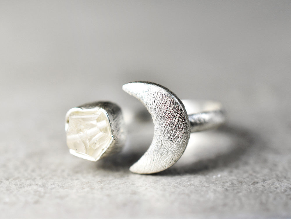 925 Sterling Silver Ring Moon z kryształu skalnego