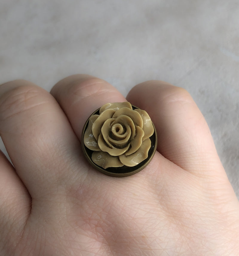 Herbstrose - Braun - Floraler Ring im Vintage Stil - VINRIN-45