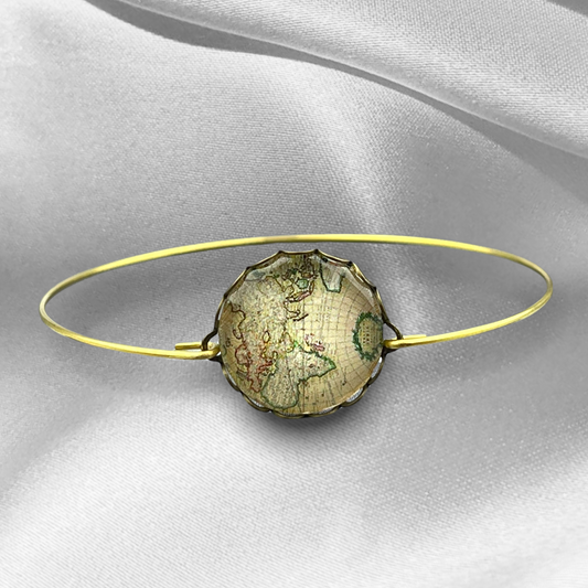 Mapa świata Globetrotter Glass Cabochon Brill Brąz Handmade Cabochon Retro Jewelry - Retremm-49