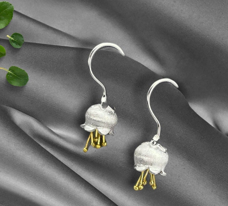 Kolczyki Bicolor - 925 Sterling Silver Maiglöckchen Botanika Kwiat Kolczyki - EAR925-49