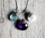 Edelsteinkette mit  Aquamarin Mondstein & Amethyst - 925 Sterling Silber - K925-133