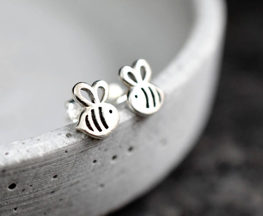 Pszczoła Mini Stadniny Kolczyki - 925 Sterling Silver Earrings - Stabina Creativity Symbol Biżuteria - EAR925-90