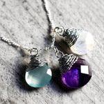 Edelsteinkette mit  Aquamarin Mondstein & Amethyst - 925 Sterling Silber - K925-133