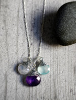 Edelsteinkette mit  Aquamarin Mondstein & Amethyst - 925 Sterling Silber - K925-133