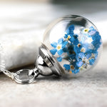 Vergissmeinnicht Blüten 925 Sterling Silber Halskette - Terrarium Botanische Kette - K925-41