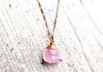 Różowy Łańcuch Drop Kwarcowy 925 Sterling RoseGold Pozłacany Pink Gem Aura Naszyjnik K925-71