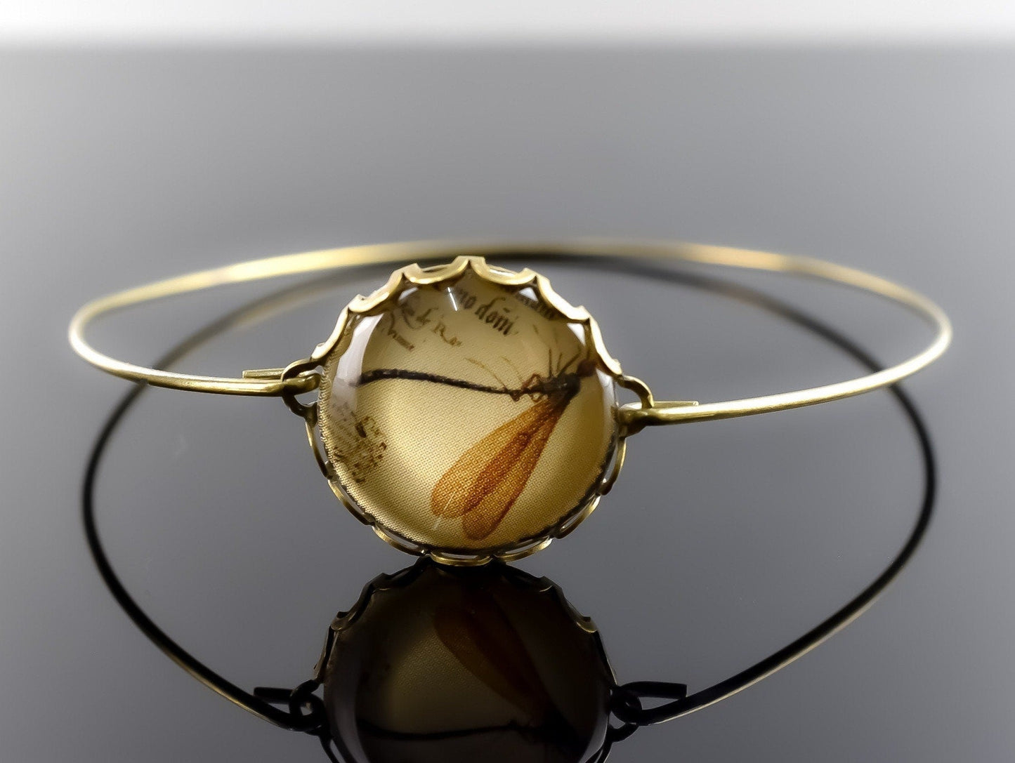 Dragonfly Insects Glass Cabosson Bangle - Vintage Style - Retremm-25