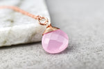 Różowy Łańcuch Drop Kwarcowy 925 Sterling RoseGold Pozłacany Pink Gem Aura Naszyjnik K925-71