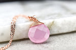 Różowy Łańcuch Drop Kwarcowy 925 Sterling RoseGold Pozłacany Pink Gem Aura Naszyjnik K925-71