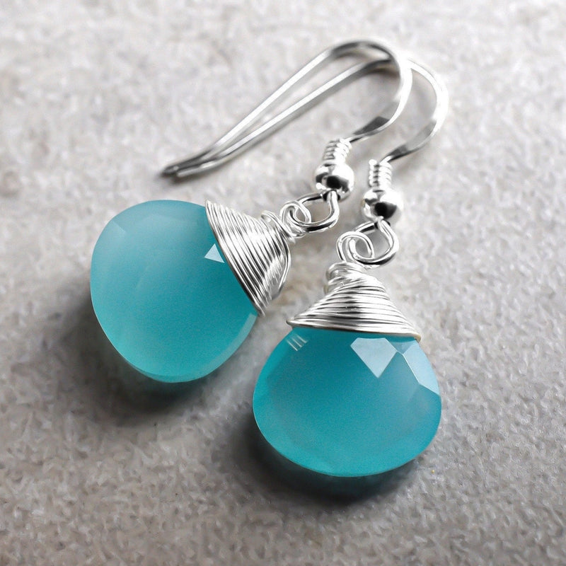 Chalcedon Drop Srebrne kolczyki 925 Sterling Silver Blue Crystal Gem Kolczyki - EAR925-118