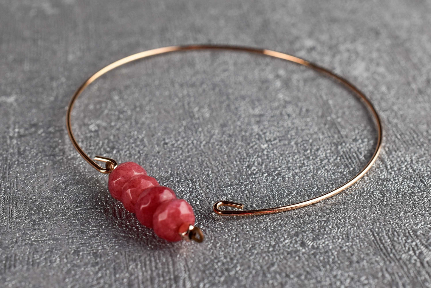 Jade Rondelle Bangle - Rosegold Pozłacane Granat Red Gemstone Jewelry - Retars 47