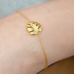 Monstera Blatt Gold Armband - 925 Sterling Gold Vergoldeter Naturschmuck - ARM925-46