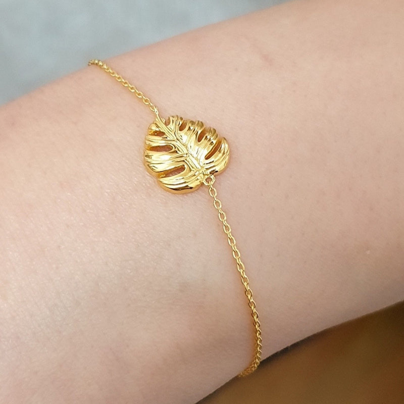 Monstera Blatt Gold Armband - 925 Sterling Gold Vergoldeter Naturschmuck - ARM925-46