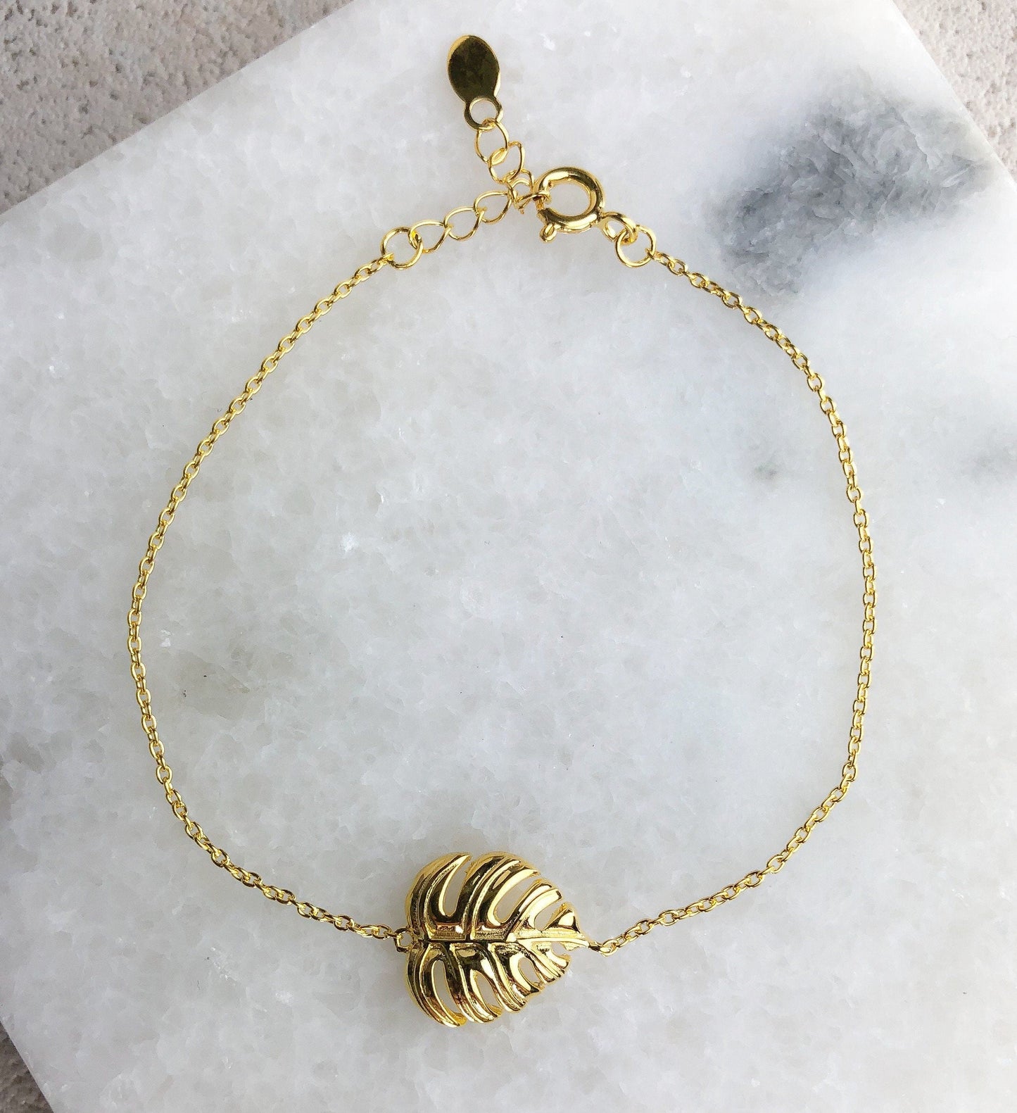 Monstera Leaf Gold Bransoletka - 925 Sterling Gold Gilded Nature Jewelry - Arm925-46