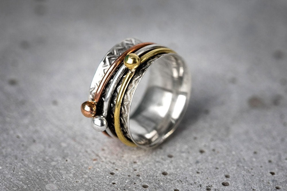 Pierścionek medytacyjny zamiatanie - 925 Sterling Silver bandring - kojący pierścień - RG925-36